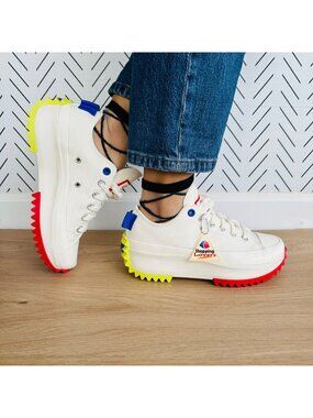 ❤️Converse Run Star Hike Ox Platform 7.5 Womens Shoes Beige Red Sneakers A08196C